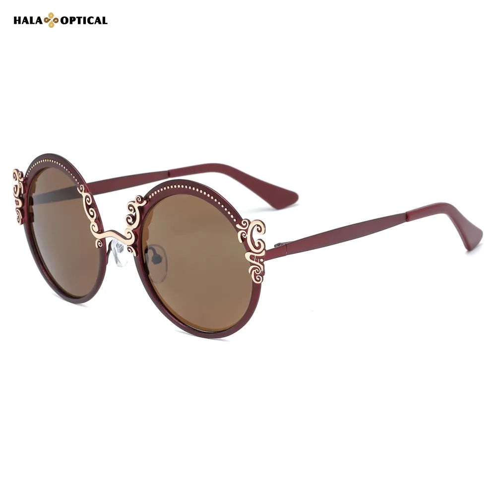 HM1028 Round Metal Sunglass Frames for Women – Elegant Floral Pattern, Lightweight & Comfortable (52-17-140)
