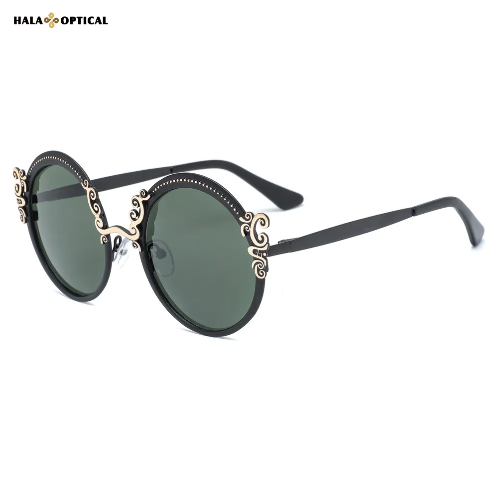 HM1028 Round Metal Sunglass Frames for Women – Elegant Floral Pattern, Lightweight & Comfortable (52-17-140)