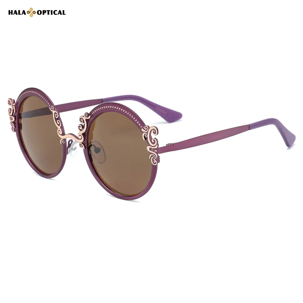 HM1028 Round Metal Sunglass Frames for Women – Elegant Floral Pattern, Lightweight & Comfortable (52-17-140)