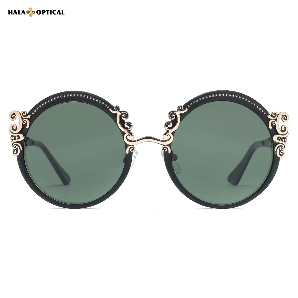 HM1028 Round Metal Sunglass Frames for Women HM1028 Round Metal Sunglass Frames for Women – Elegant Floral Pattern, Lightweight & Comfortable (52-17-140)