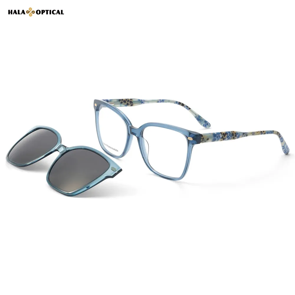 HS8563 Retro Wayfarer Hinged Clip-On Sunglass Frames, Premium Tortoiseshell Acetate, Oversized 