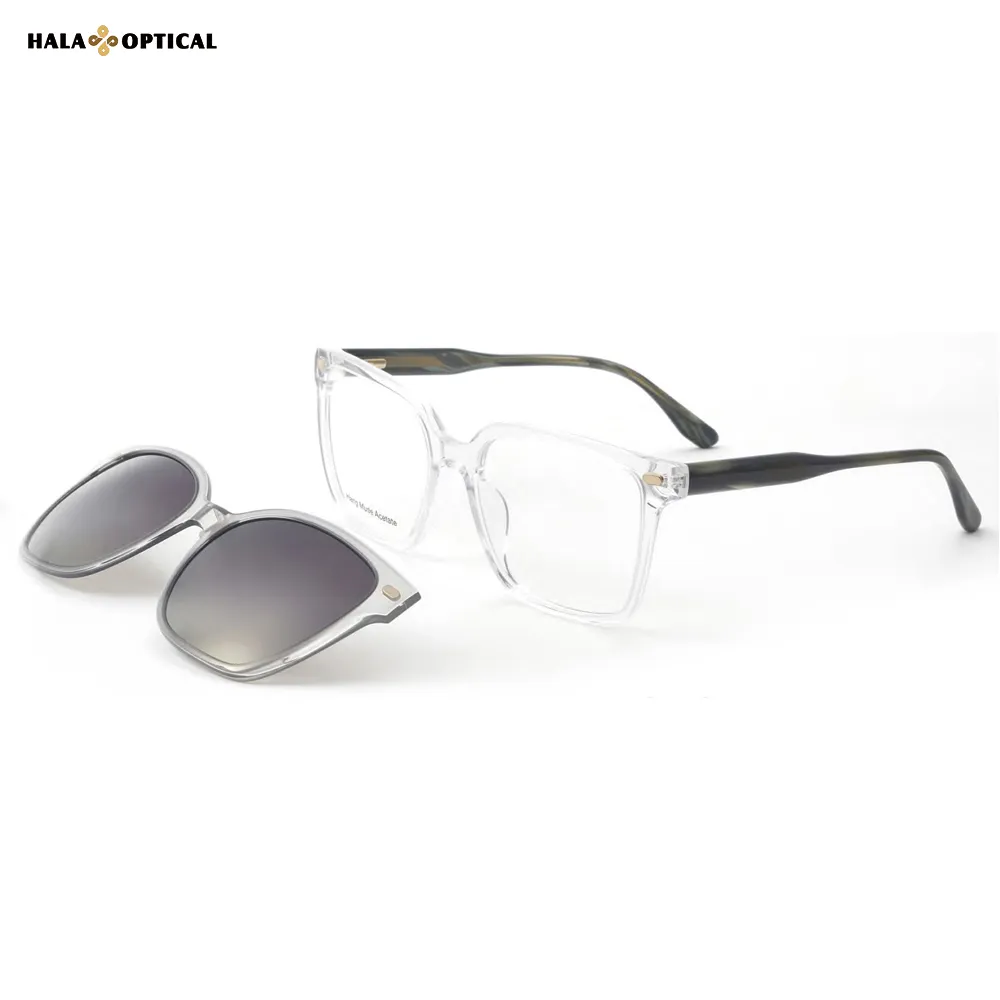 HS8563 Retro Wayfarer Hinged Clip-On Sunglass Frames, Premium Tortoiseshell Acetate, Oversized 