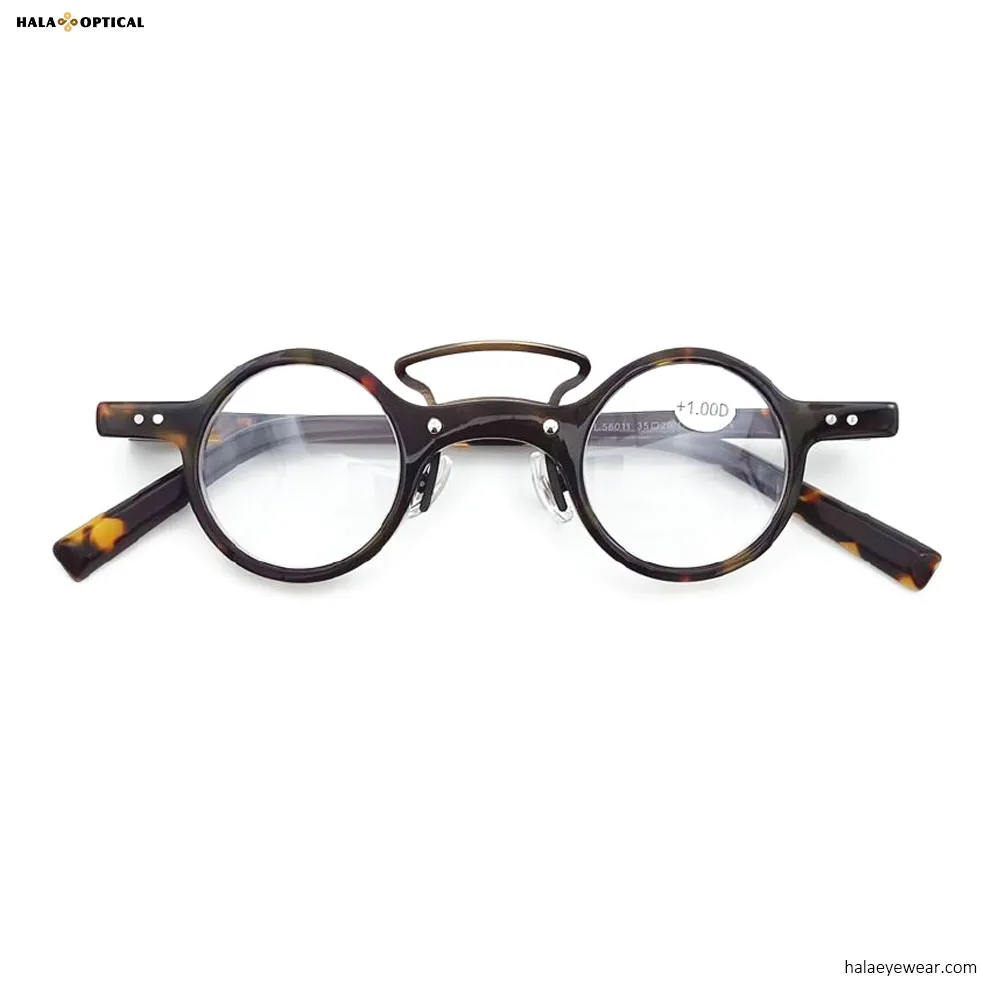 MJL-56011, un modèle de lunettes de lecture de forme ronde fabriqué par les artisans de la lunetterie estimés de HALA OPTICAL