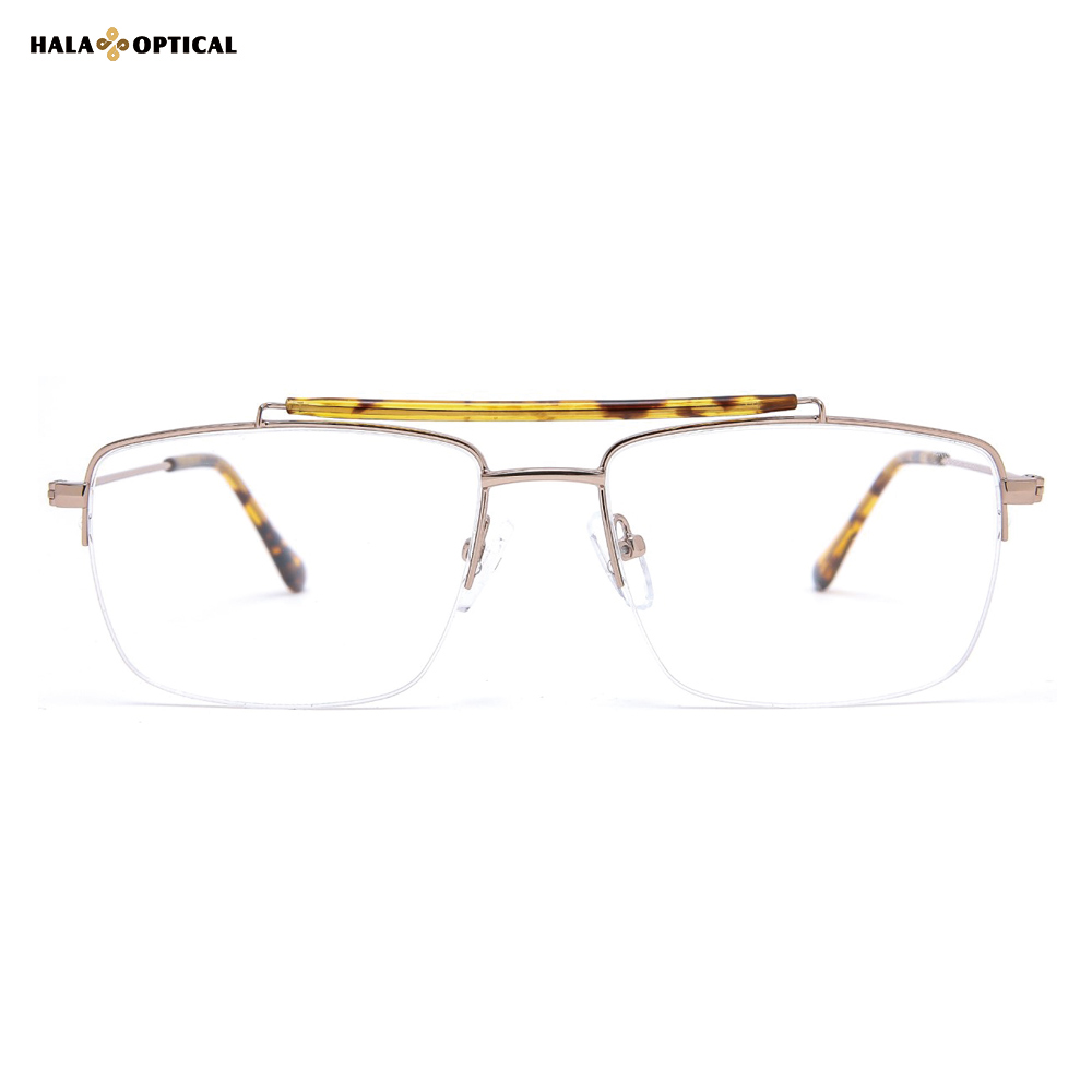 HM18017 – Royal Aviator Semi-Rimless Optical Frames HM18017 – Royal Aviator Semi-Rimless Optical Frames | Premium Metal Eyeglasses for Men