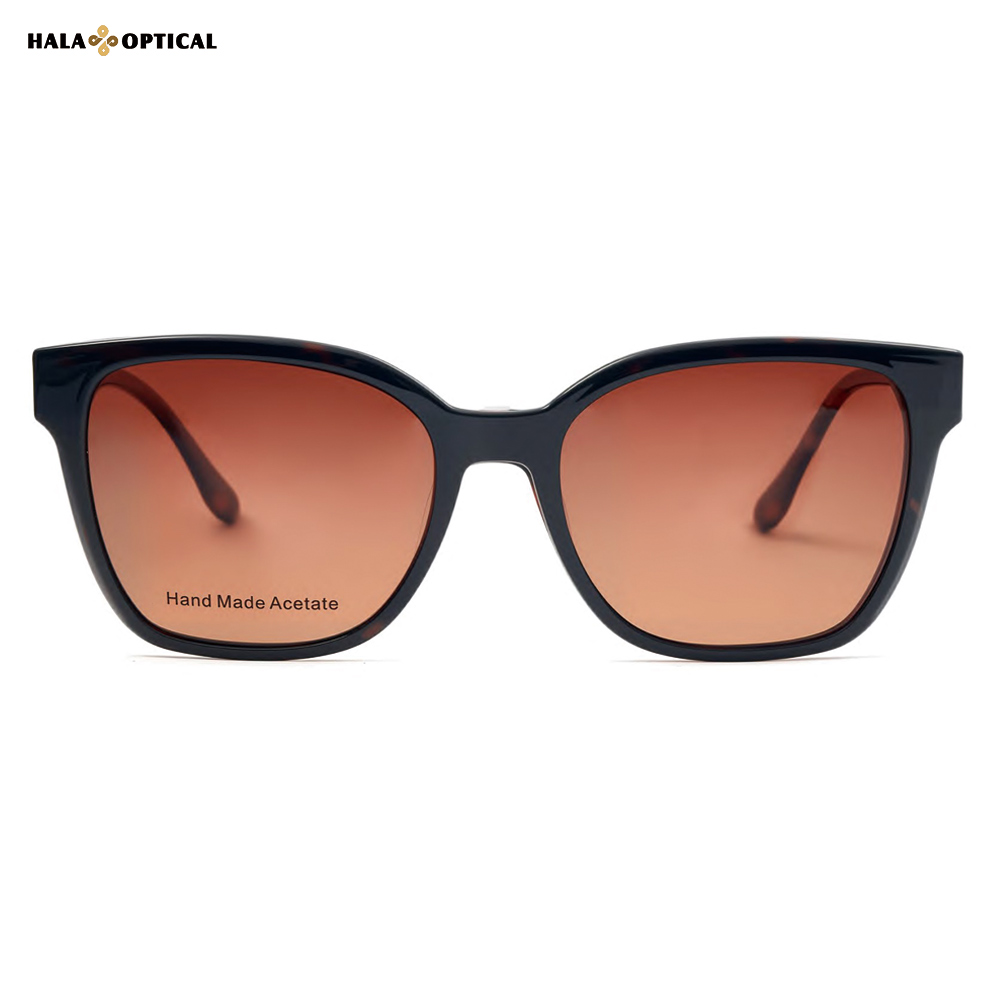 HS8563 Retro Wayfarer Hinged Clip-On Sunglass Frames, Premium Tortoiseshell Acetate, Oversized 