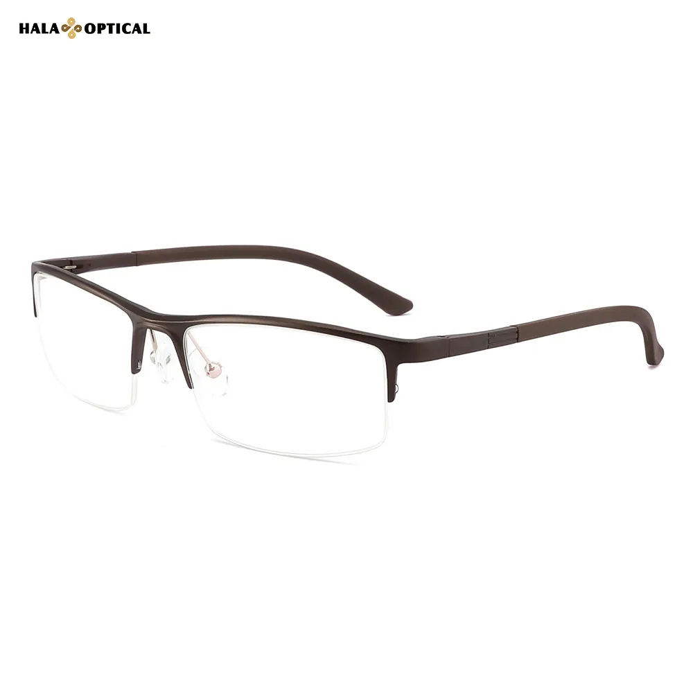 HG097 Aluminum Magnesium Semi-Rimless Optical Frame – Sleek & Lightweight for Men