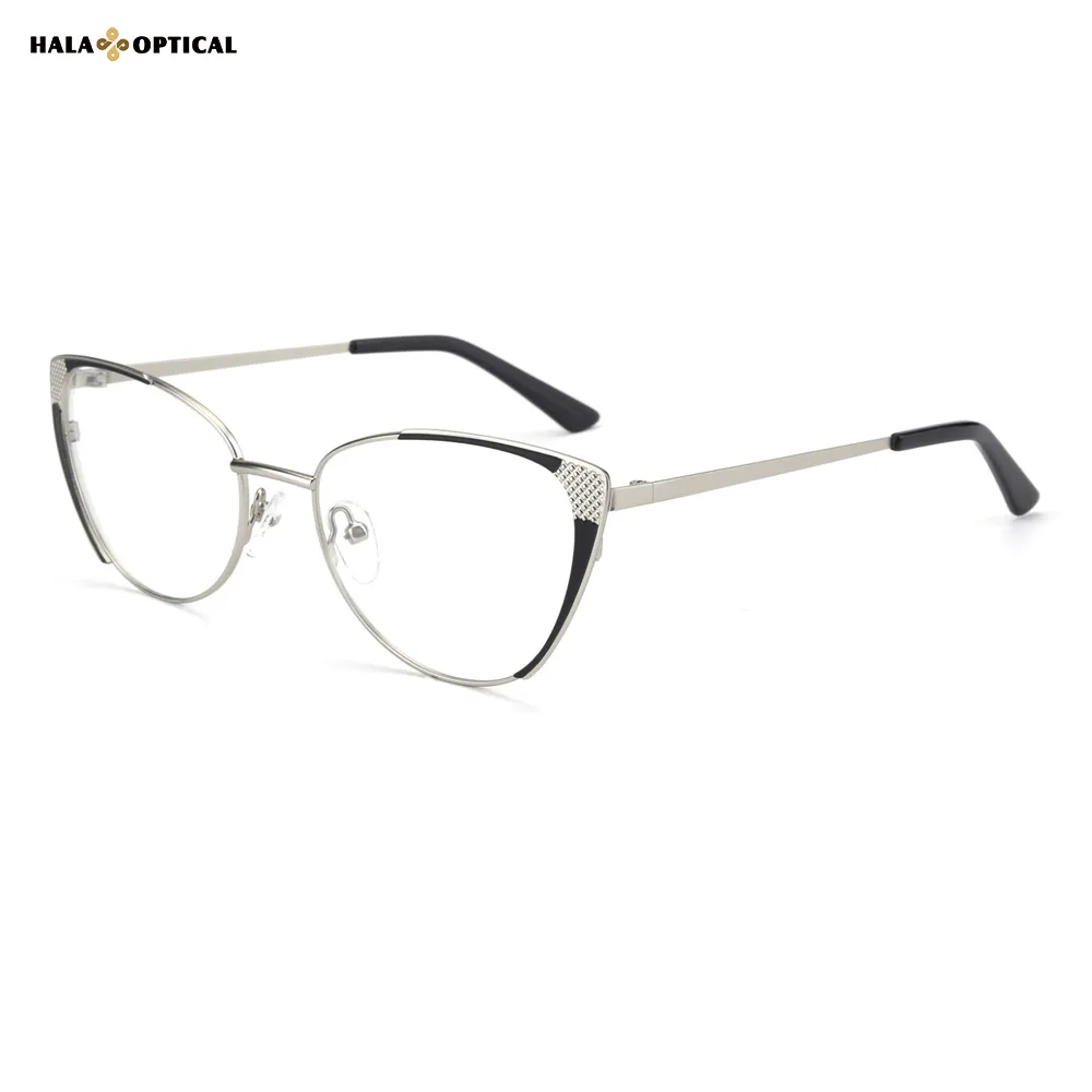 HM1817 Premium Metal Cat-Eye Optical Frames | 3D Rivet Texture Design 