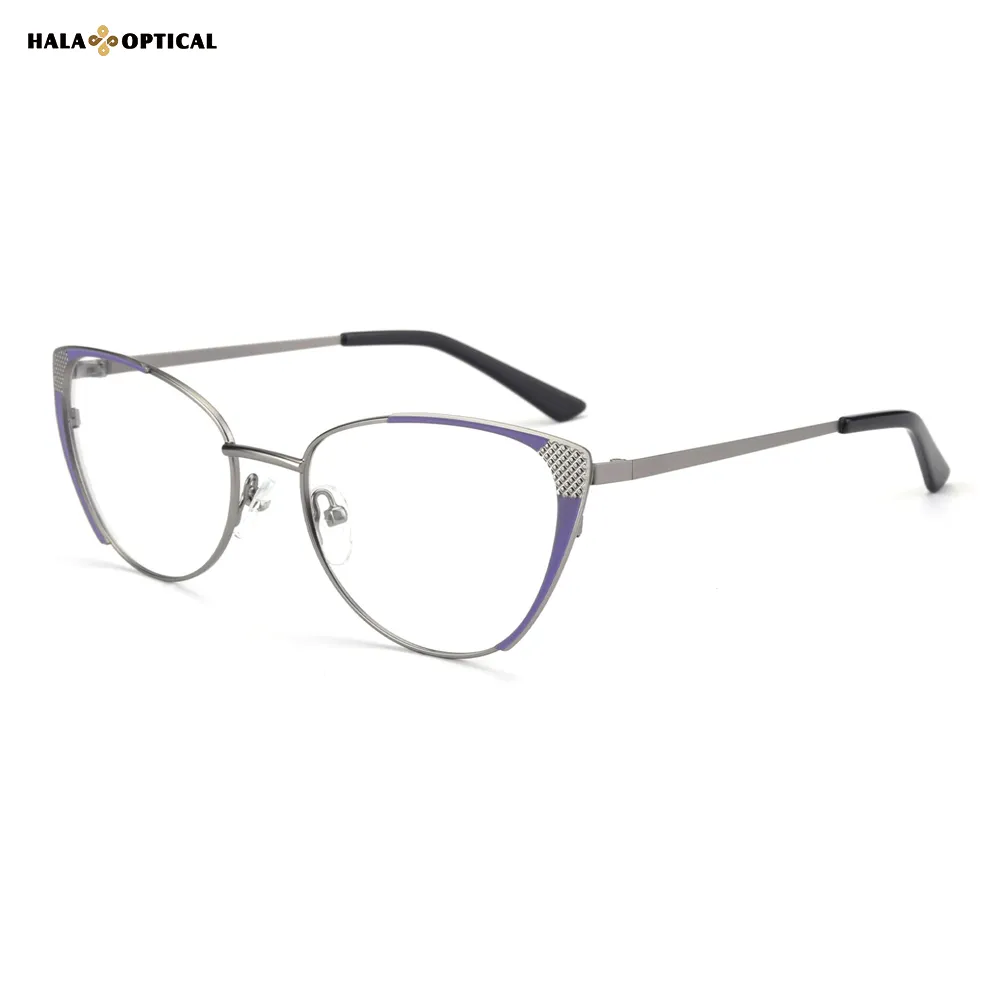 HM1817 Premium Metal Cat-Eye Optical Frames | 3D Rivet Texture Design 