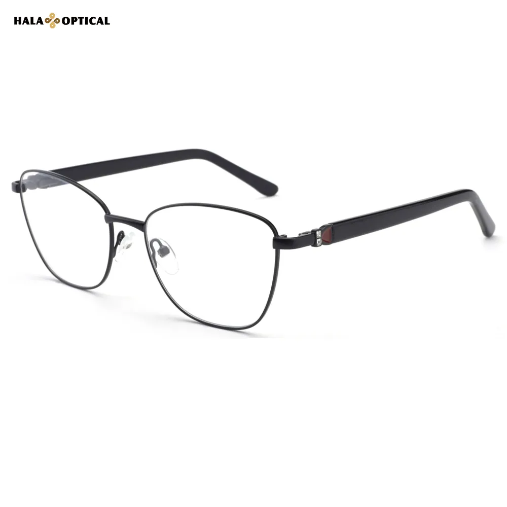HM1841 Trendy Women Metal Oval Optical Frames – Crystal Accents 