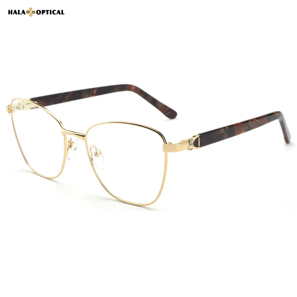 HM1841 Trendy Women Metal Oval Optical Frames – Crystal Accents 