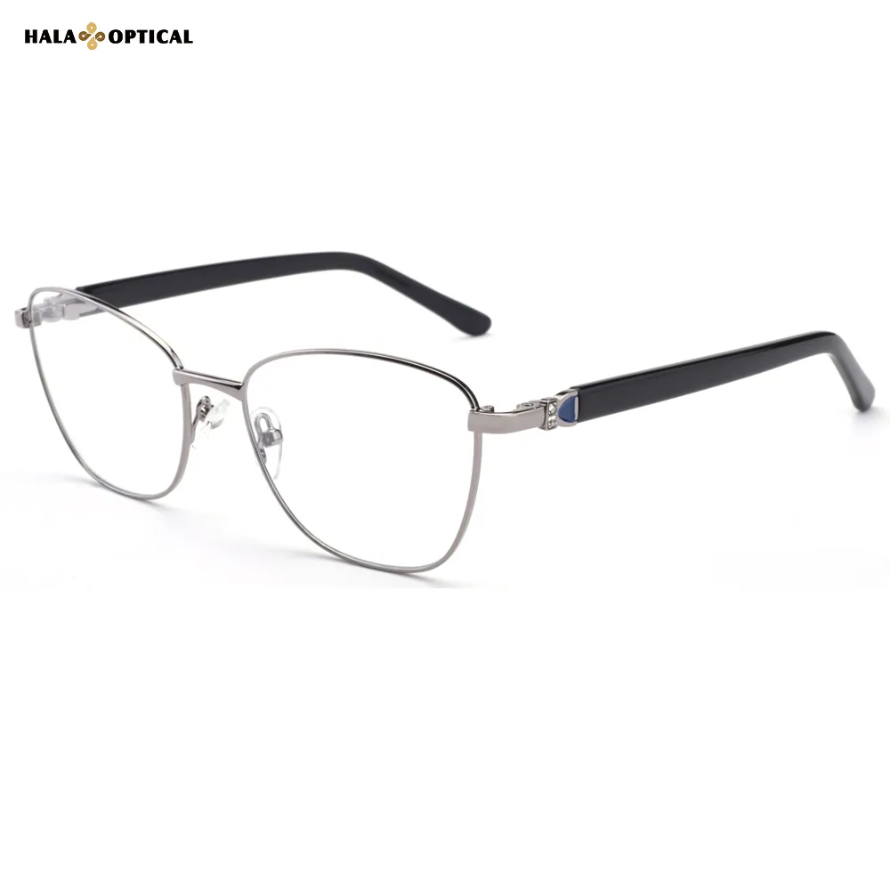 HM1841 Trendy Women Metal Oval Optical Frames – Crystal Accents 