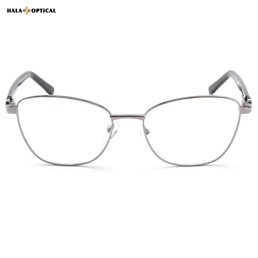 HM1841 Trendy Women Metal Oval Optical Frames – Crystal Accents 