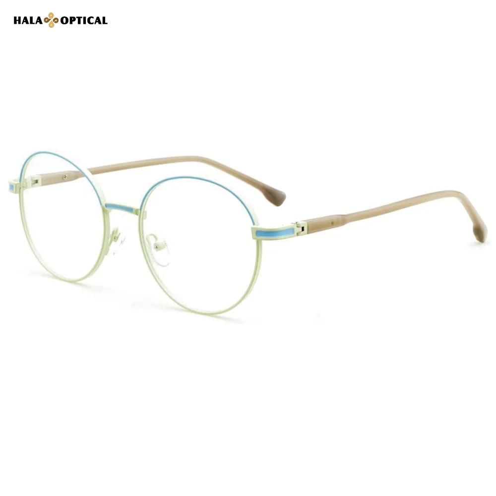HM6604 Women Round Metal Optical Frames, Dopamine Color 