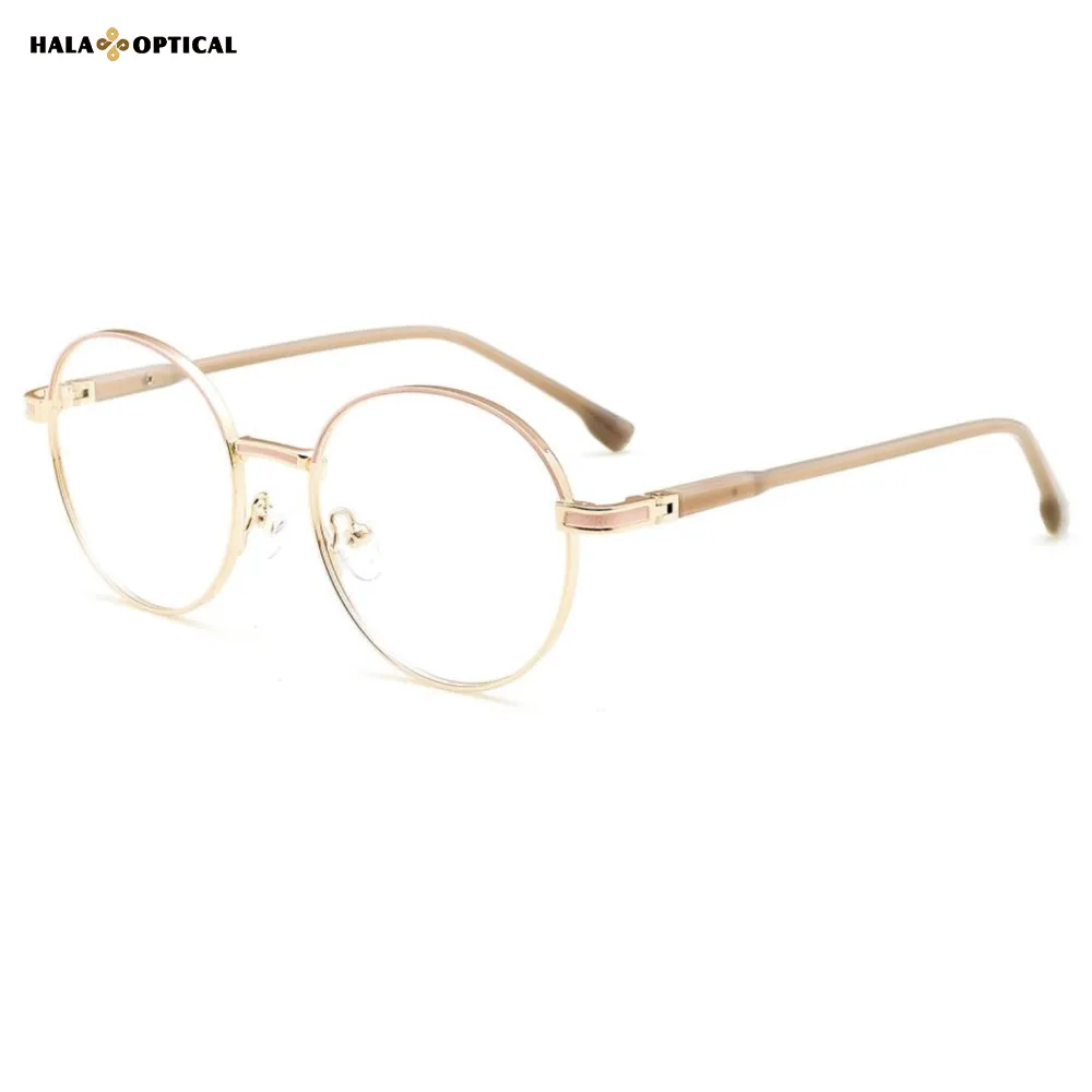 HM6604 Women Round Metal Optical Frames, Dopamine Color 