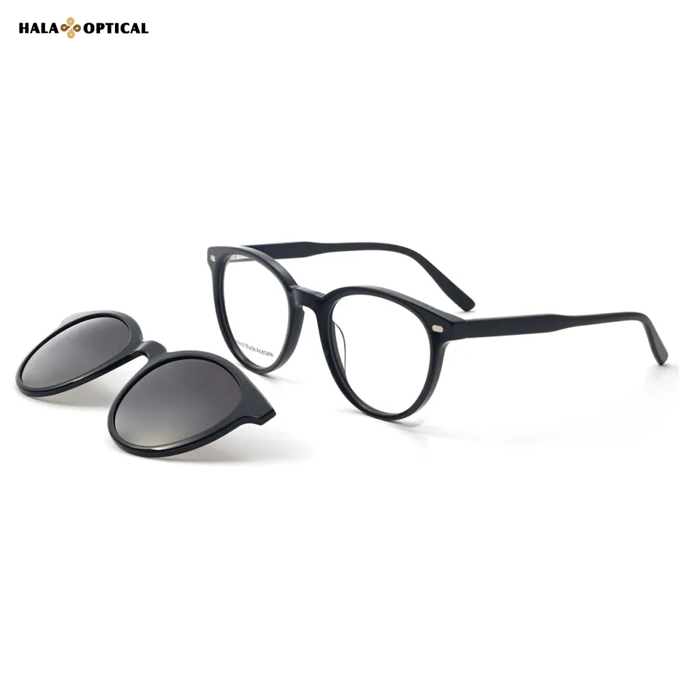 HS8567 Retro Oval Tortoise Shell Acetate Magnetic Clip on Eyeglasses  – Unisex Vintage-Inspired Hanging Sunglass Holder (50-22-142)