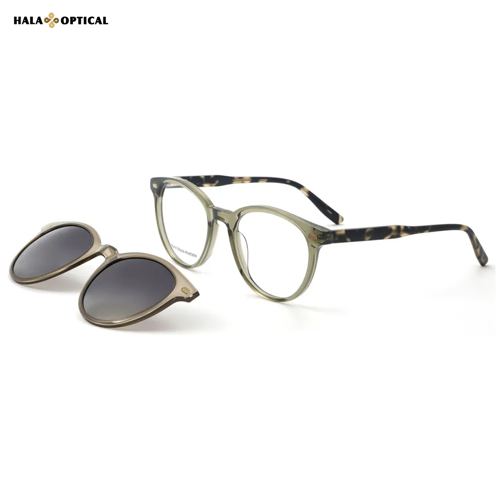 HS8567 Retro Oval Tortoise Shell Acetate Magnetic Clip on Eyeglasses  – Unisex Vintage-Inspired Hanging Sunglass Holder (50-22-142)