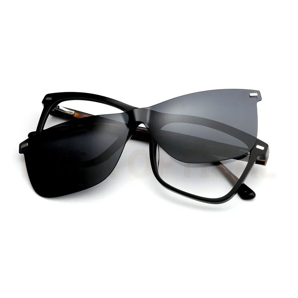 Handmade Acetate Frame with Clip On Sunglasses, 55mm, AXG028